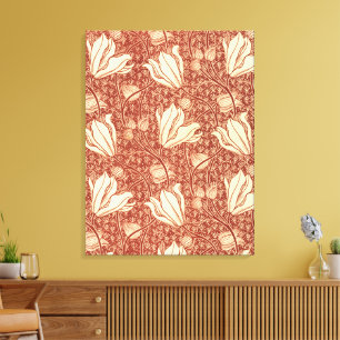 William Morris stijl Red Lily bloempatroon Canvas Afdruk