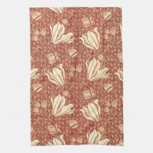 William Morris stijl Red Lily bloempatroon Theedoek
