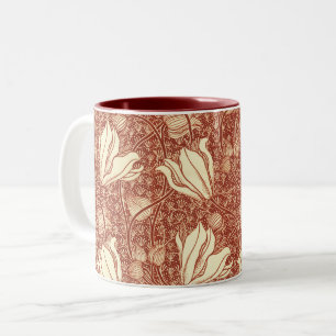 William Morris stijl Red Lily bloempatroon Tweekleurige Koffiemok