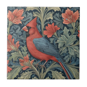 William Morris stijl Rode Kardinaal Vogel L bloeme Tegeltje