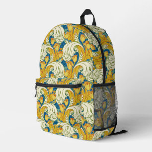 William Morris stijl teal & goud tulp bloem kunst Bedrukte Rugzak
