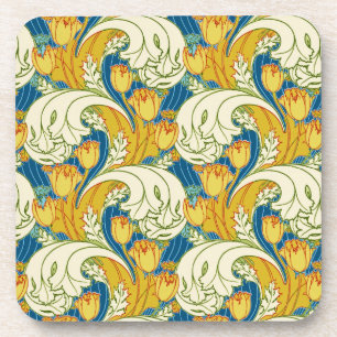 William Morris stijl Teal & Goud Tulp Bloem Kunst Bier Onderzetter