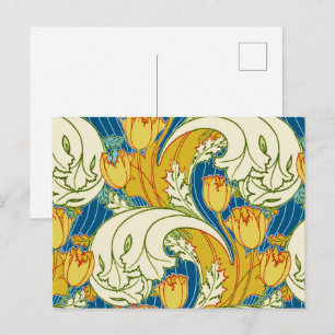 William Morris stijl Teal & Goud Tulp Bloem Kunst Briefkaart