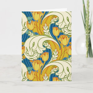 William Morris stijl teal & goud tulp bloem kunst Feestdagen Kaart