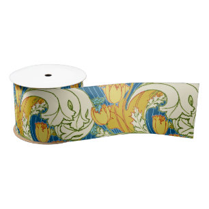 William Morris stijl teal & goud tulp bloem kunst Lint