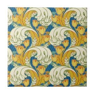 William Morris stijl teal & goud tulp bloem kunst Tegeltje