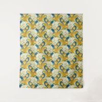 William Morris stijl teal & goud tulp bloem kunst