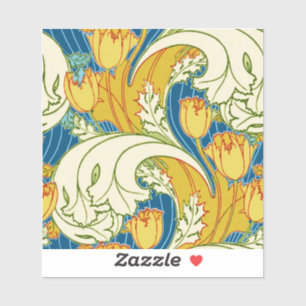 William Morris stijl Teal & Goud Tulp Bloemmotief  Sticker