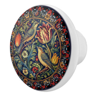 William Morris stijl tulpen vogels bloemrijk Victo Keramische Knop