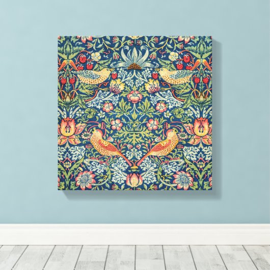 William Morris - Strawberry Thief Canvas Afdruk (Insitu (Houten vloer))