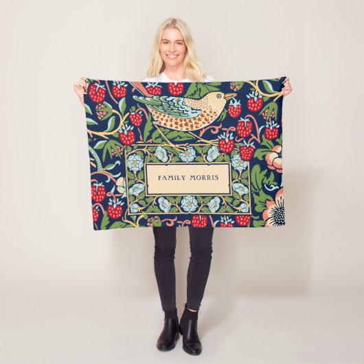 William Morris Strawberry Thief Fleece Blanket (In situ)