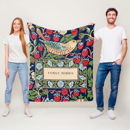 William Morris Strawberry Thief Fleece Blanket (In situ)