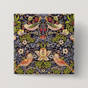 William Morris Strawberry Thief Floral Art Nouveau Vierkante Button 5,1 Cm