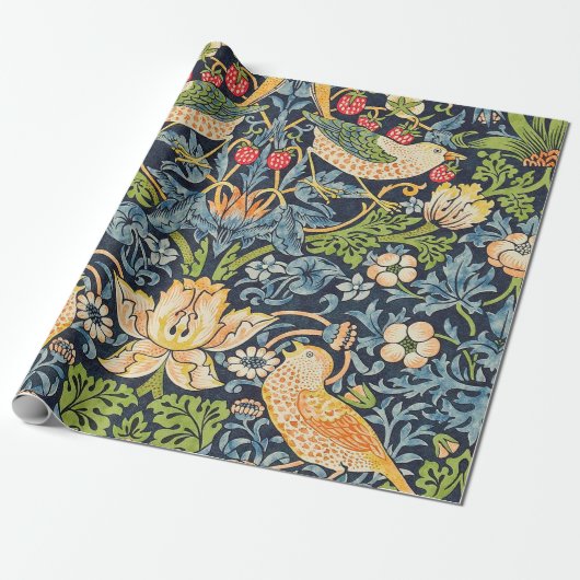 William Morris Strawberry Thief Floral Pattern Cadeaupapier (Uitgerold)