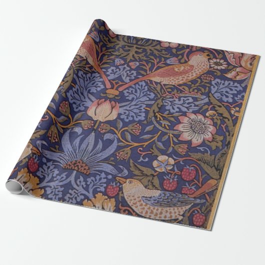 William Morris Strawberry Thief Floral Pattern Cadeaupapier (Uitgerold)