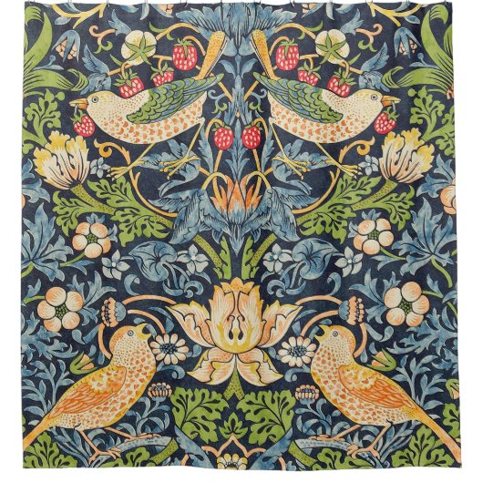William Morris Strawberry Thief Floral Pattern Douchegordijn (Voorkant)