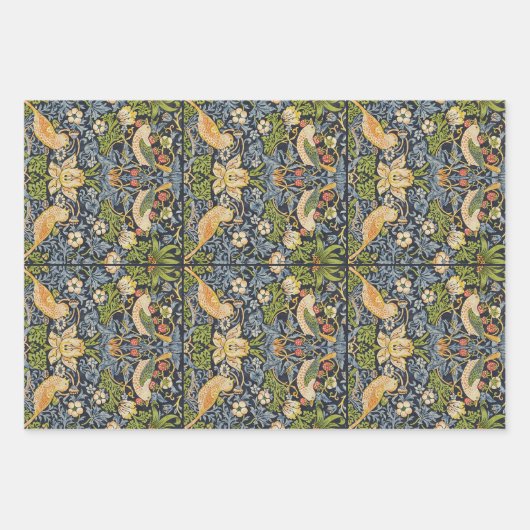 William Morris - Strawberry Thief Floral Pattern Inpakpapier Vel (Voorkant)
