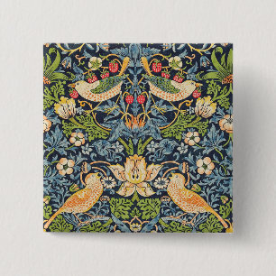 William Morris Strawberry Thief Floral Pattern Vierkante Button 5,1 Cm