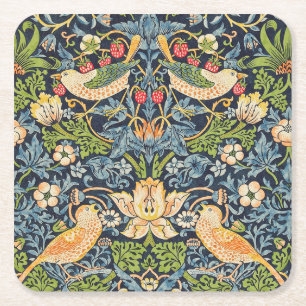 William Morris Strawberry Thief Floral Pattern Vierkante Kartonnen Onderzetter