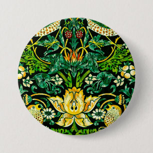 William Morris Strawberry Thief Green en Oranje Ronde Button 7,6 Cm