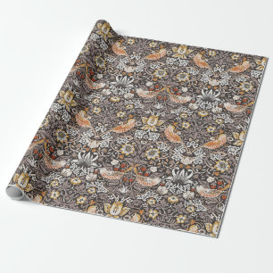 William Morris Strawberry Thief Houtskool Okergeel Cadeaupapier