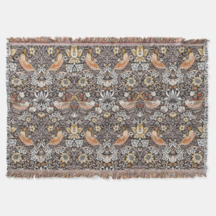 William Morris Strawberry Thief Houtskool Okergeel Deken