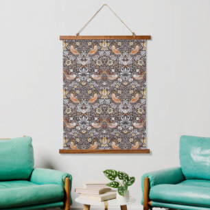 William Morris Strawberry Thief Houtskool Okergeel Hangend Wandkleed