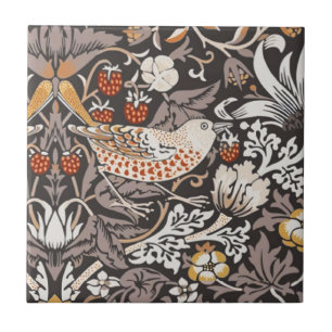 William Morris Strawberry Thief Houtskool Okergeel Tegeltje