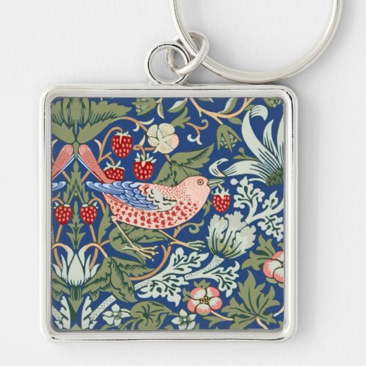 William Morris Strawberry Thief Navy Koraal Sleutelhanger (Voorkant)
