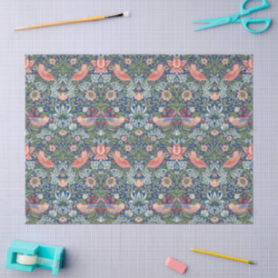 William Morris Strawberry Thief Navy Koraal Tissuepapier