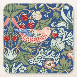 William Morris Strawberry Thief Navy Koraal Vierkante Kartonnen Onderzetter