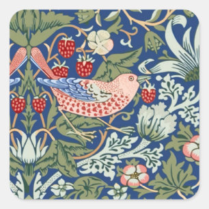 William Morris Strawberry Thief Navy Koraal Vierkante Sticker