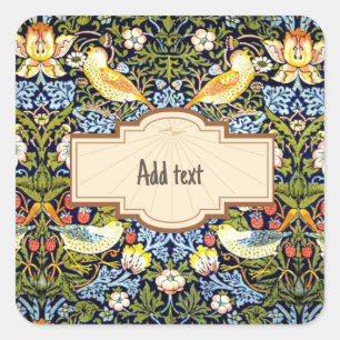 William Morris: Strawberry Thief SJABLOON, Vierkante Sticker