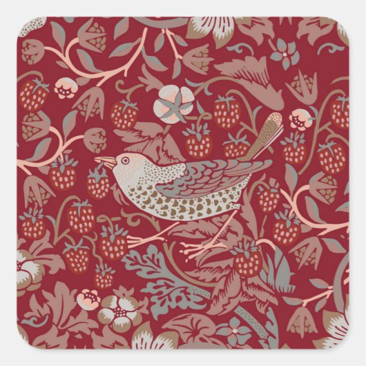 William Morris Strawberry Thief Square Sticker (Voorkant)