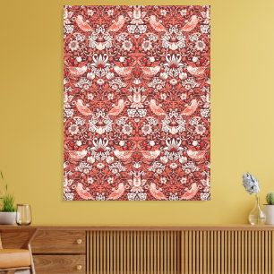 William Morris Strawberry Thief Terracotta Vogel Canvas Afdruk