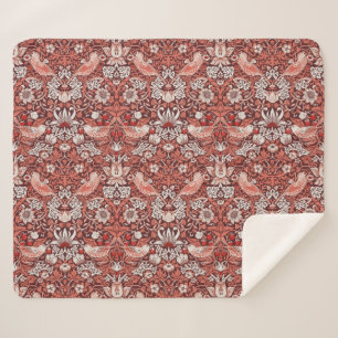 William Morris Strawberry Thief Terracotta Vogel Sherpa Deken