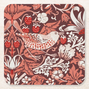 William Morris Strawberry Thief Terracotta Vogel Vierkante Kartonnen Onderzetter