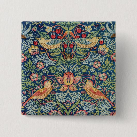 William Morris - Strawberry Thief Vierkante Button 5,1 Cm (Voorkant)