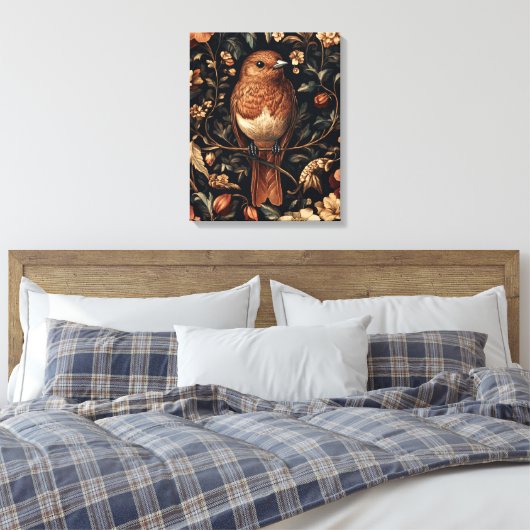  William Morris Style Bird Vines Canvas Afdruk (Insitu (Slaapkamer))