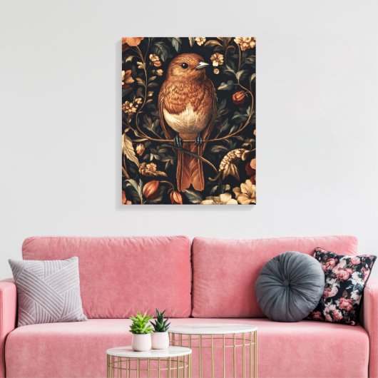  William Morris Style Bird Vines Canvas Afdruk (Insitu (Woonkamer))