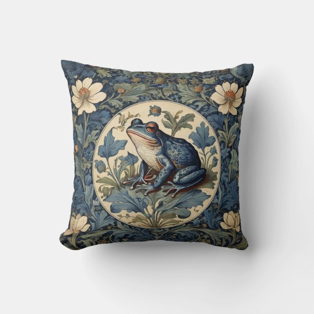  William Morris Style Blue Frog Kussen (Voorkant)