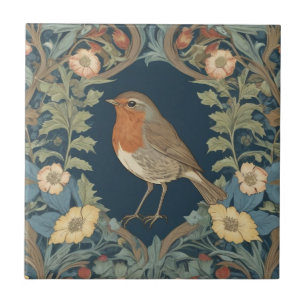 William Morris style L Robin Redbreast Bird Tegeltje