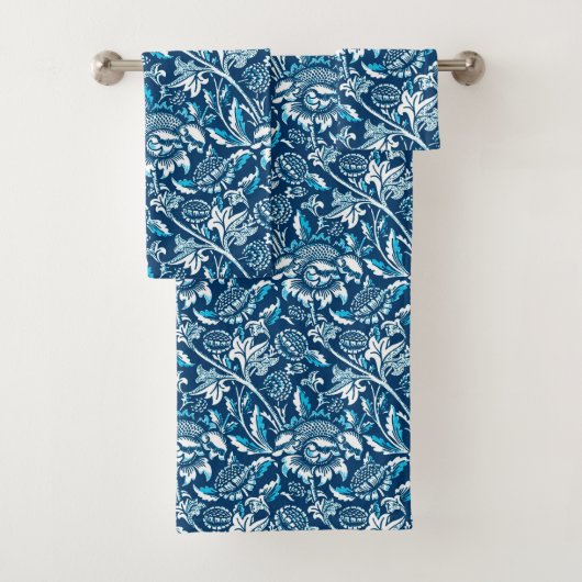 William Morris Sunflower, Dark Blue en White Bad Handdoek (Insitu)