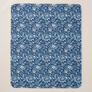 William Morris Sunflower, Dark Blue en White Sherpa Deken