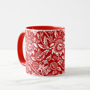 William Morris Sunflower, Deep Red en White Mok