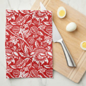 William Morris Sunflower, Deep Red en White Theedoek (Quarter Fold)