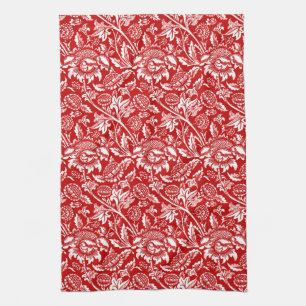 William Morris Sunflower, Deep Red en White Theedoek