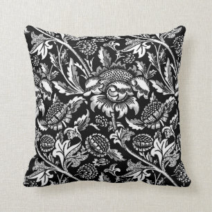 William Morris Sunflower, zwart en wit Kussen