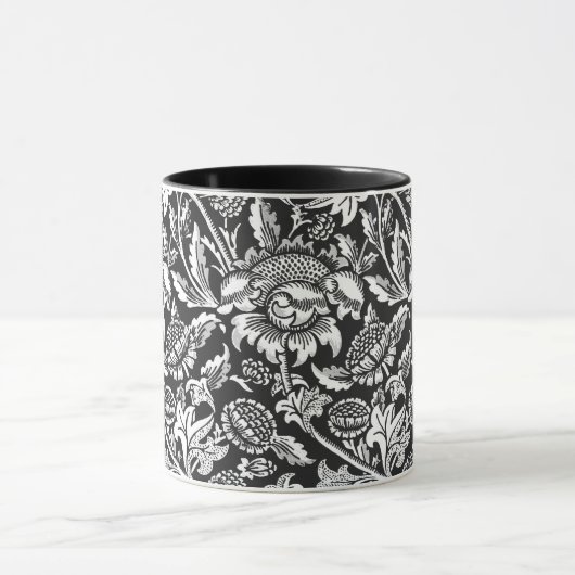 William Morris Sunflower, zwart, wit en grijs Mok (Midden)