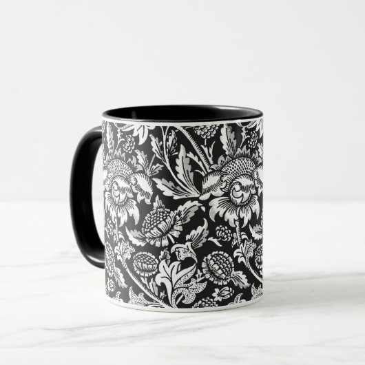 William Morris Sunflower, zwart, wit en grijs Mok (Voorkant links)